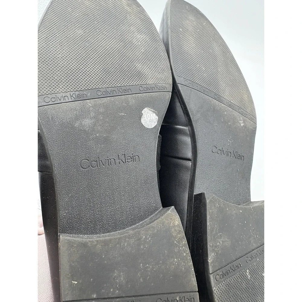 Calvin Klein Shoes Mens Size 10 Black Synthetic Slip On Square Toe Dress Loafers